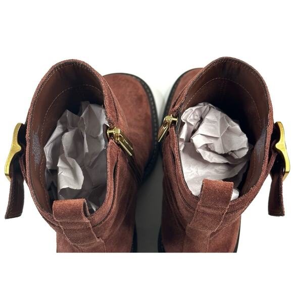 Vince Camuto Bembonie Ankle Boots Burgundy Suede Women's 7M Gold Buckle New - Picture 10 of 13